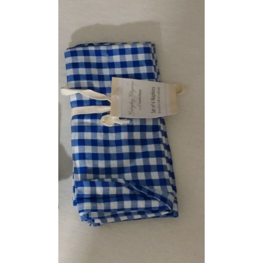Everyday Elegance Kitchen Napkins Set Of 4 Gingham Royal Blue 19" x 19"